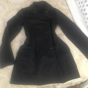 Theory S shiny black trench coat nylon